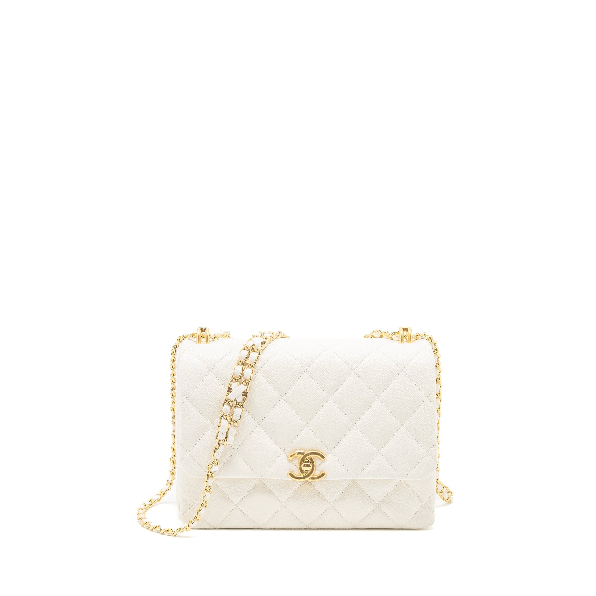 CHANEL 21K COCO FIRST CAVIAR WHITE BRUSHED GHW (MICROCHIP)