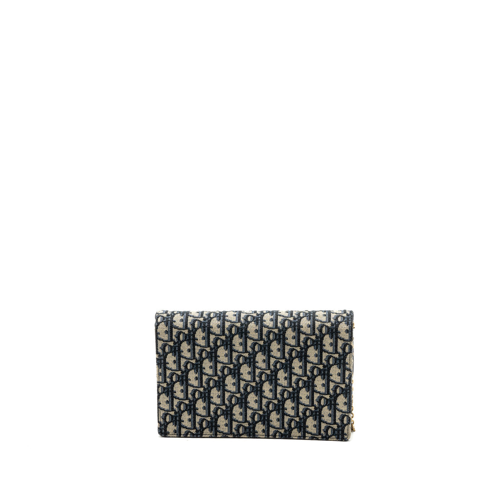 DIOR SADDLE POUCH WITH CHAIN DIOR OBLIQUE JACQUARD BLUE GHW