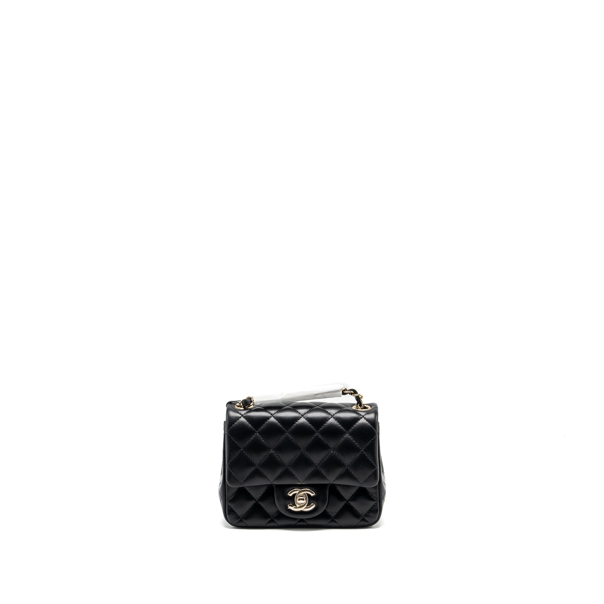 CHANEL MINI SQUARE FLAP BAG LAMBSKIN BLACK LGHW (MICROCHIP)