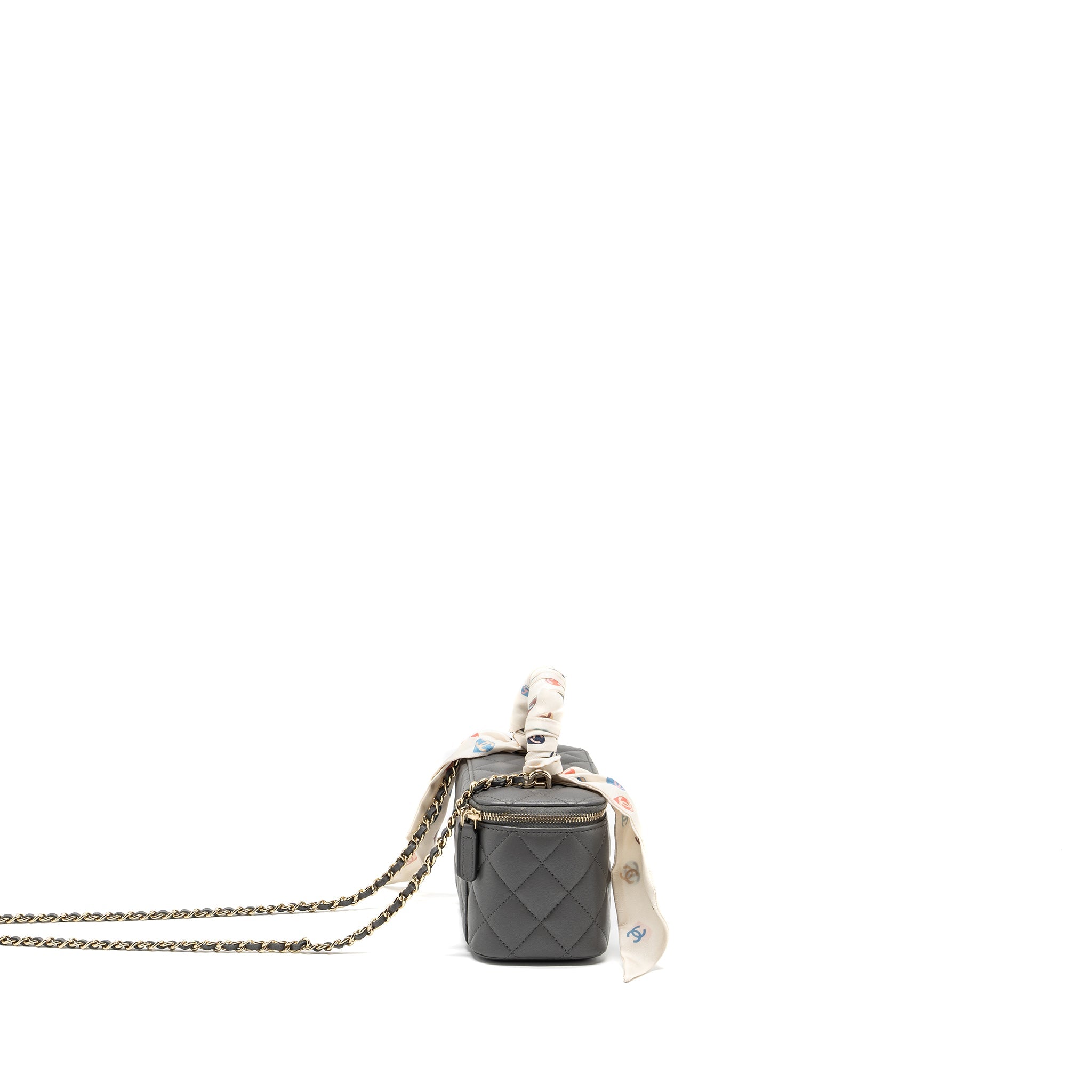 CHANEL LONG VANITY CASE LAMBSKIN GREY LGHW (MICROCHIP)
