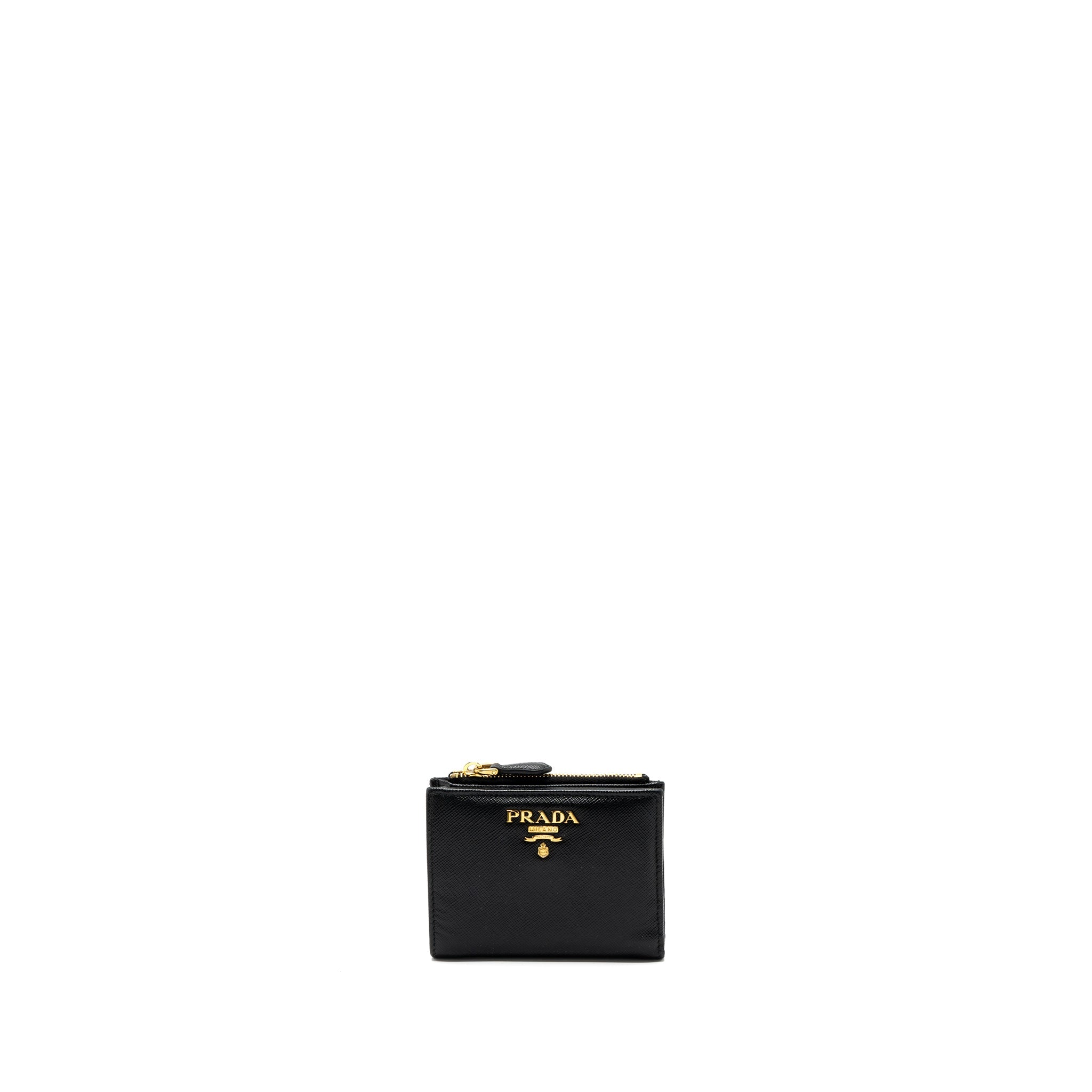 PRADA SMALL SAFFIANO LEATHER WALLET BLACK GHW