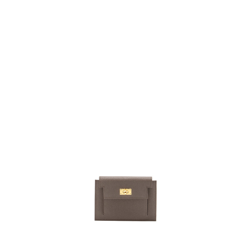 HERMES KELLY POCKET COMPACT WALLET EPSOM GRIS ETAIN GHW