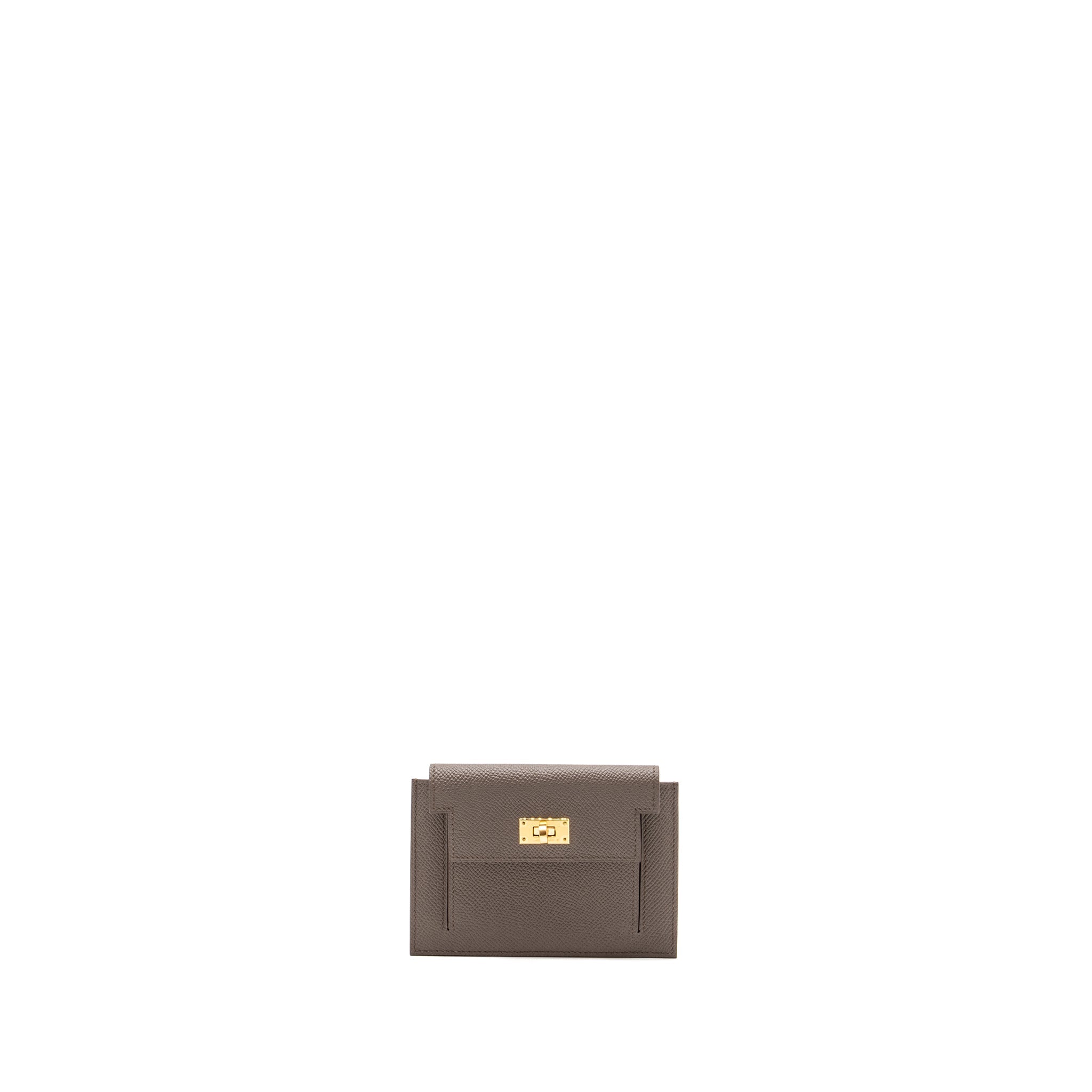 HERMES KELLY POCKET COMPACT WALLET EPSOM GRIS ETAIN GHW
