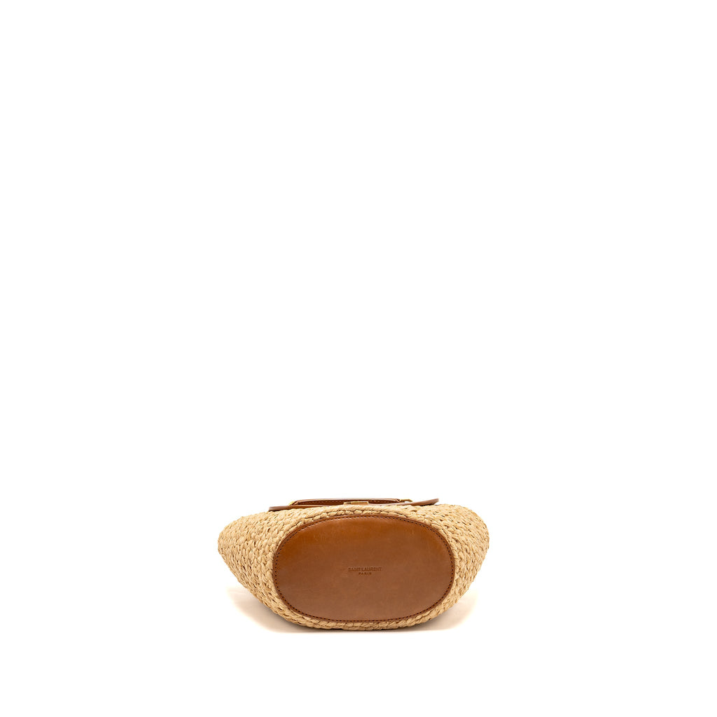 SAINT LAURENT MINI BASKET BAG RAFFIA/CALFSKIN LEATHER BROWN GHW