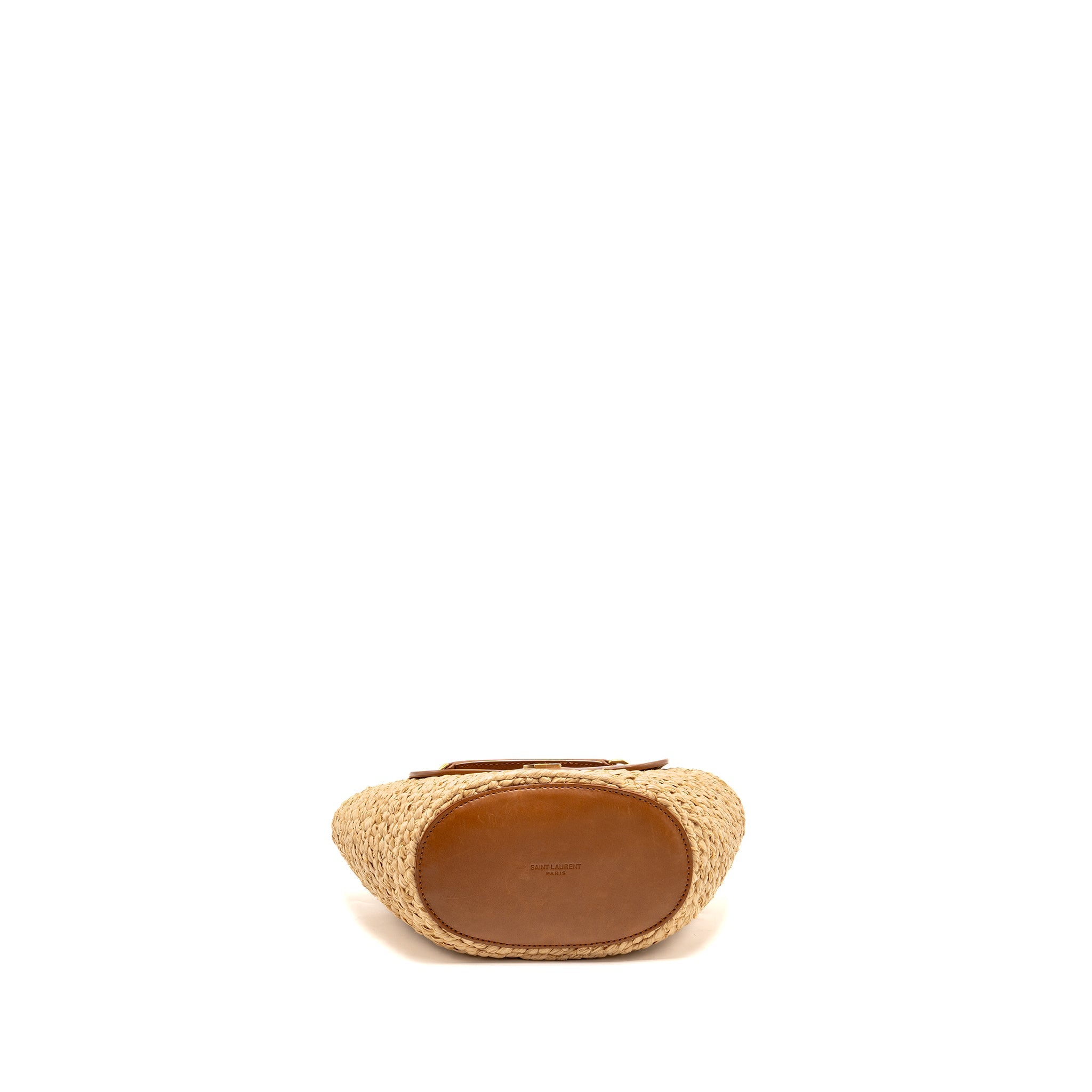 SAINT LAURENT MINI BASKET BAG RAFFIA/CALFSKIN LEATHER BROWN GHW