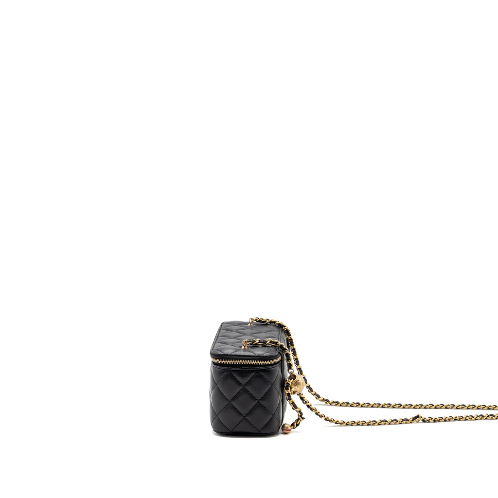 CHANEL PEARL CRUSH LONG VANITY CASE LAMBSKIN BLACK GHW (MICROCHIP)