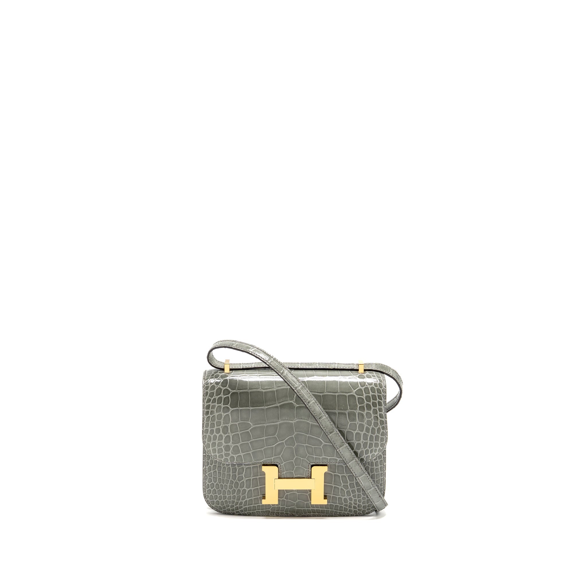 HERMES CONSTANCE MINI ALLIGATOR MISSISSIPPIENSIS 0V GRIS CIMENT GHW