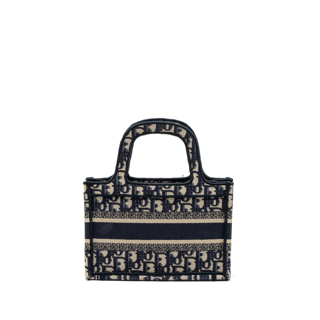 DIOR MINI BOOK TOTE BLUE OBLIQUE EMBROIDERY