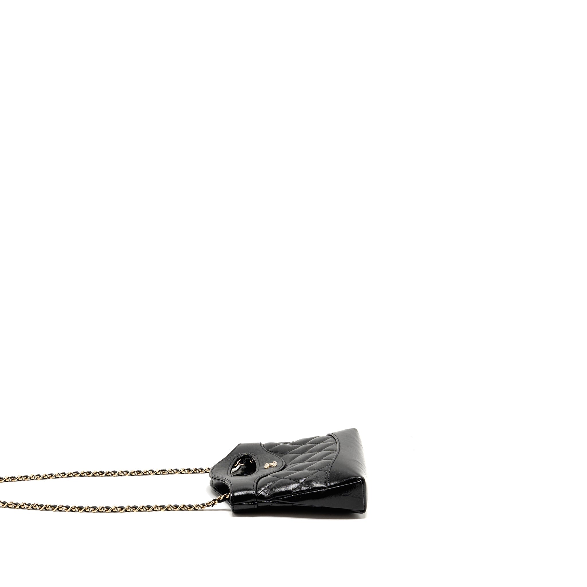 CHANEL MINI 31 CLUTCH WITH CHAIN SHINY LAMBSKIN BLACK LGHW (MICROCHIP)