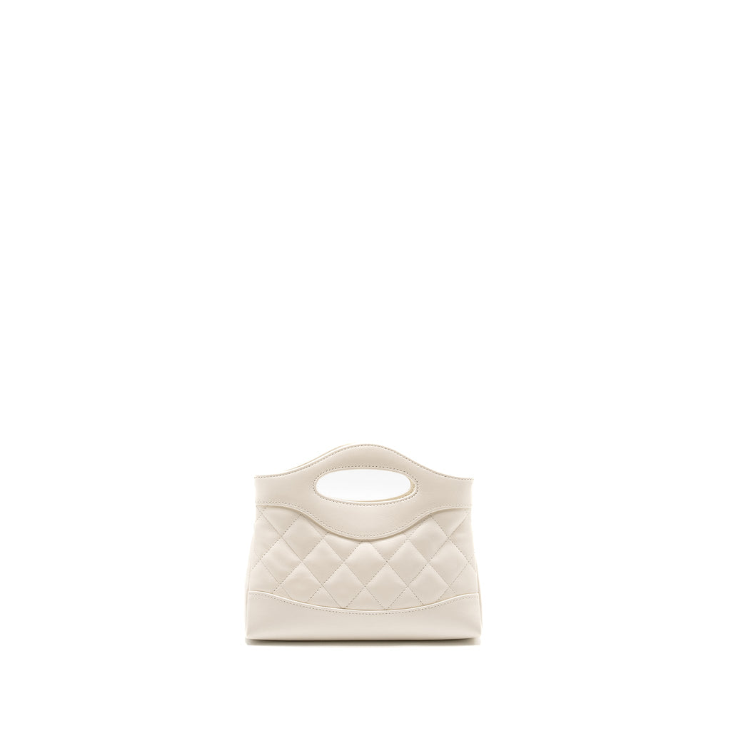 CHANEL MINI 31 CLUTCH WITH  CHAIN SHINY CALFSKIN WHITE LGHW (MICROCHIP)