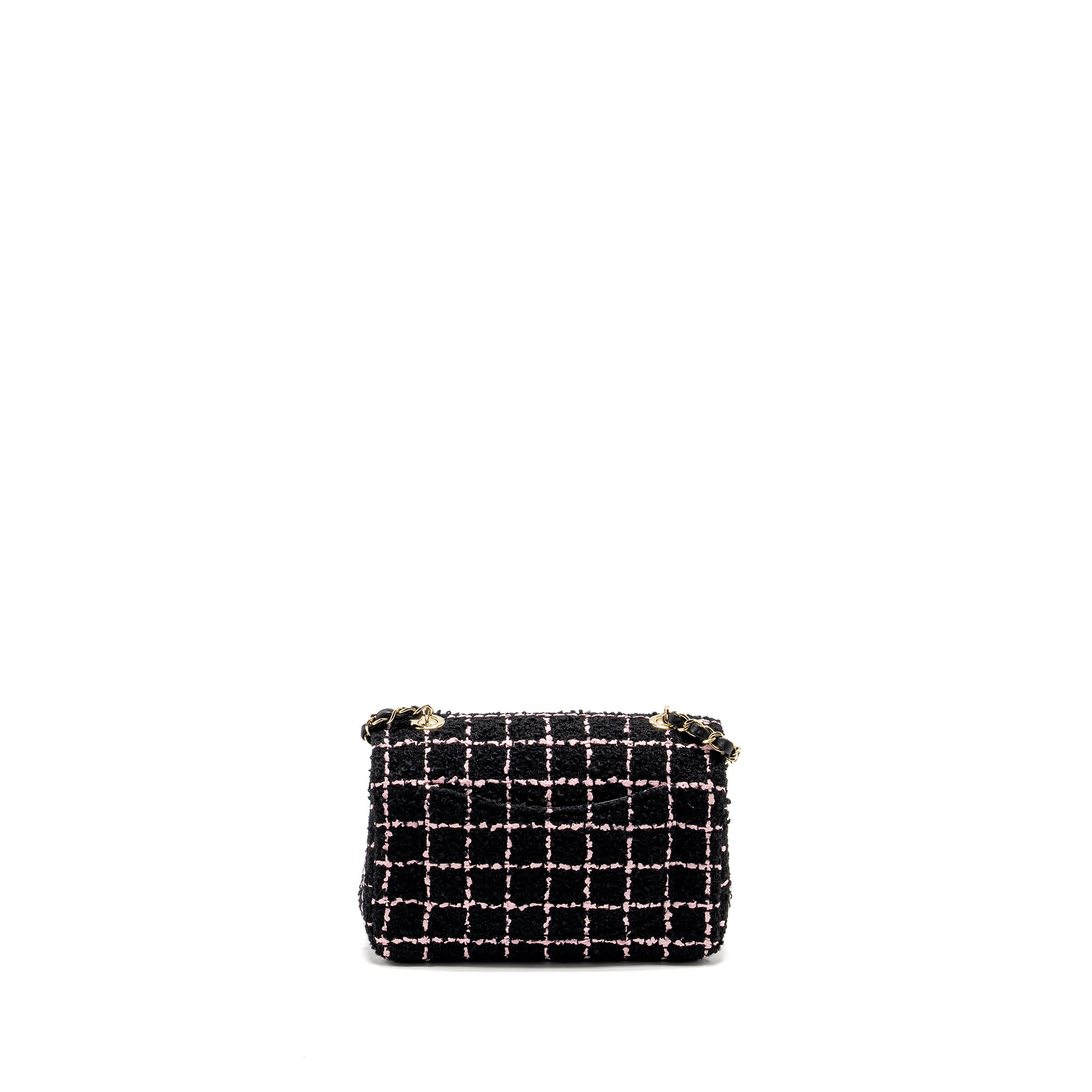 CHANEL 23K FLOWER BOMB MINI RECTANGULAR FLAP BAG TWEED BLACK/PINK LGHW (MICROCHIP)