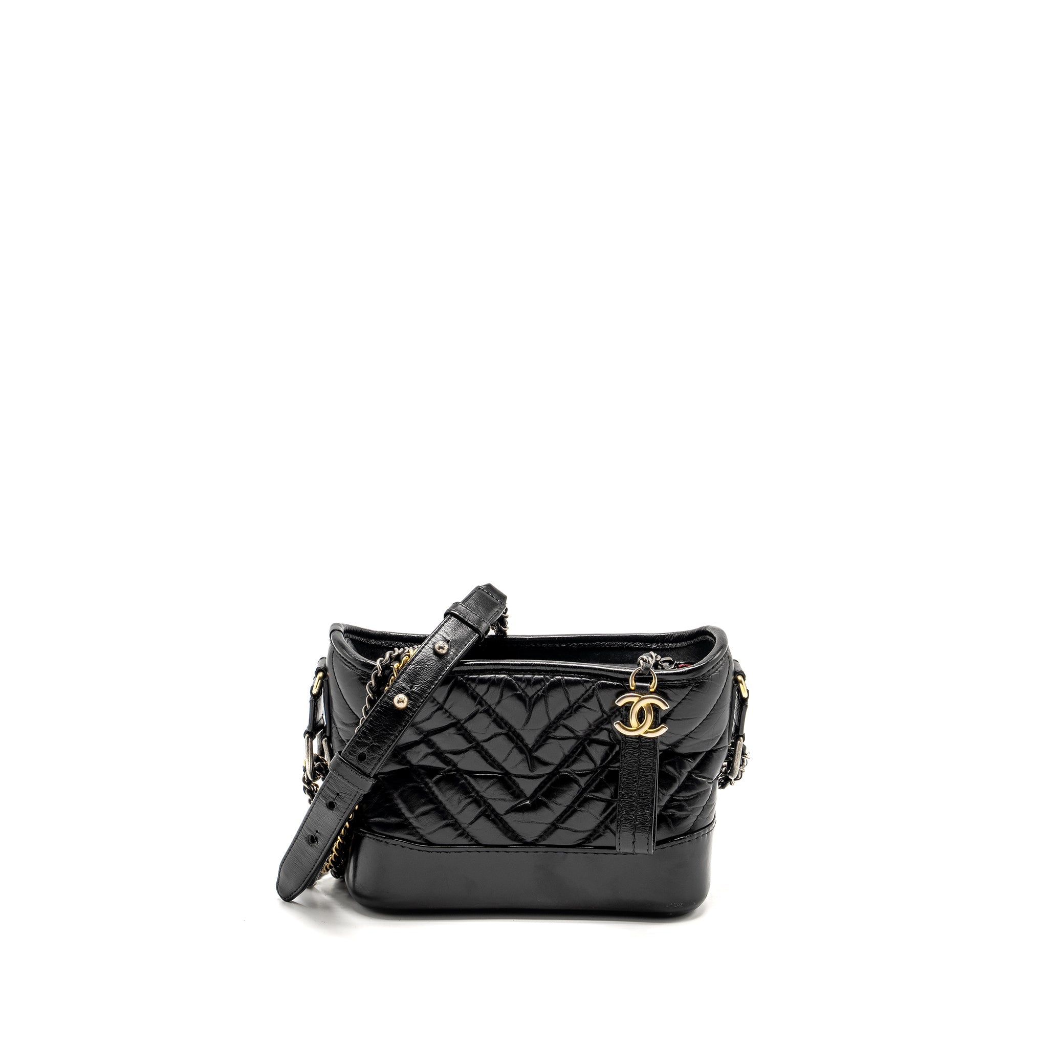 CHANEL SMALL CHEVRON GABRIELLE HOBO BAG CALFSKIN BLACK MULTICOLOUR HARDWARE