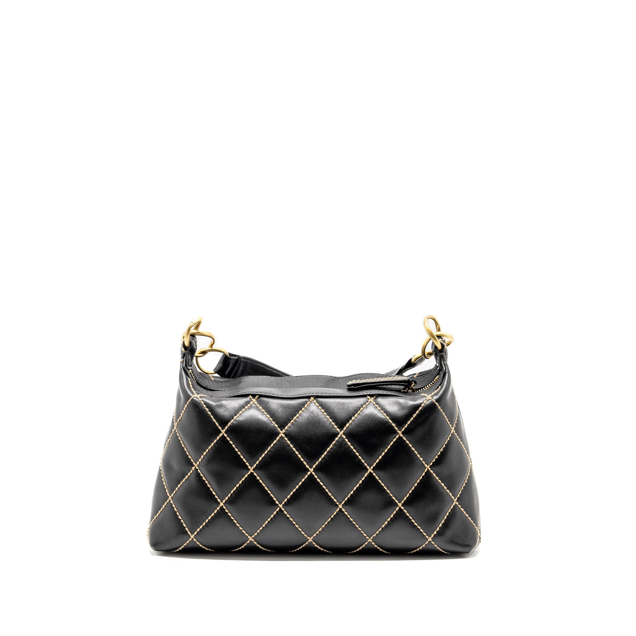 CHANEL VINTAGE WILD STITCH SHOULDER BAG CALFSKIN BLACK GHW