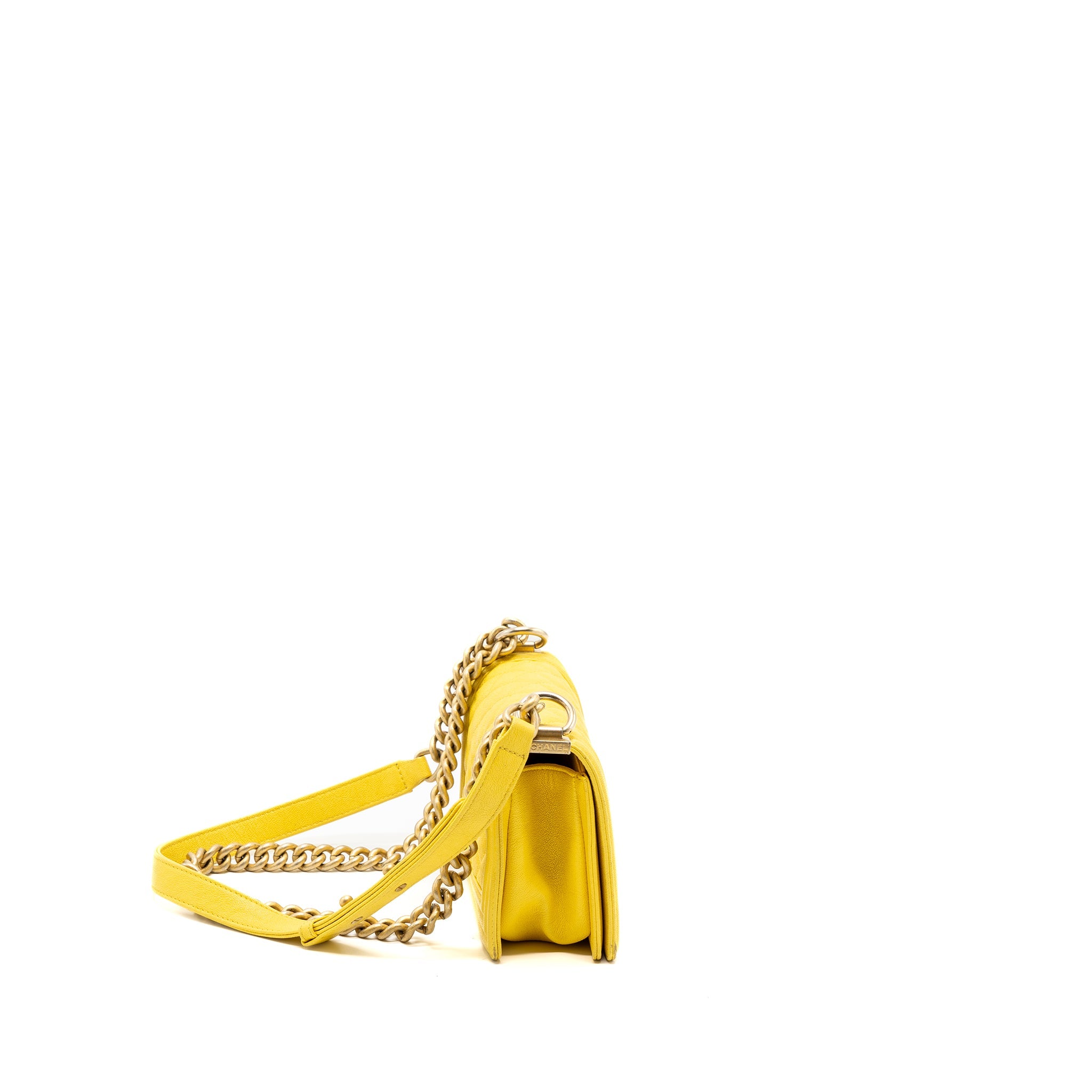 CHANEL SMALL BOY BAG GRAIN CALFSKIN YELLOW GHW