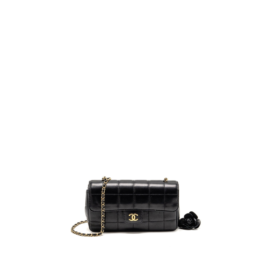 CHANEL CAMELLIA MINI FLAP SHOULDER BAG LAMBSKIN BLACK GHW