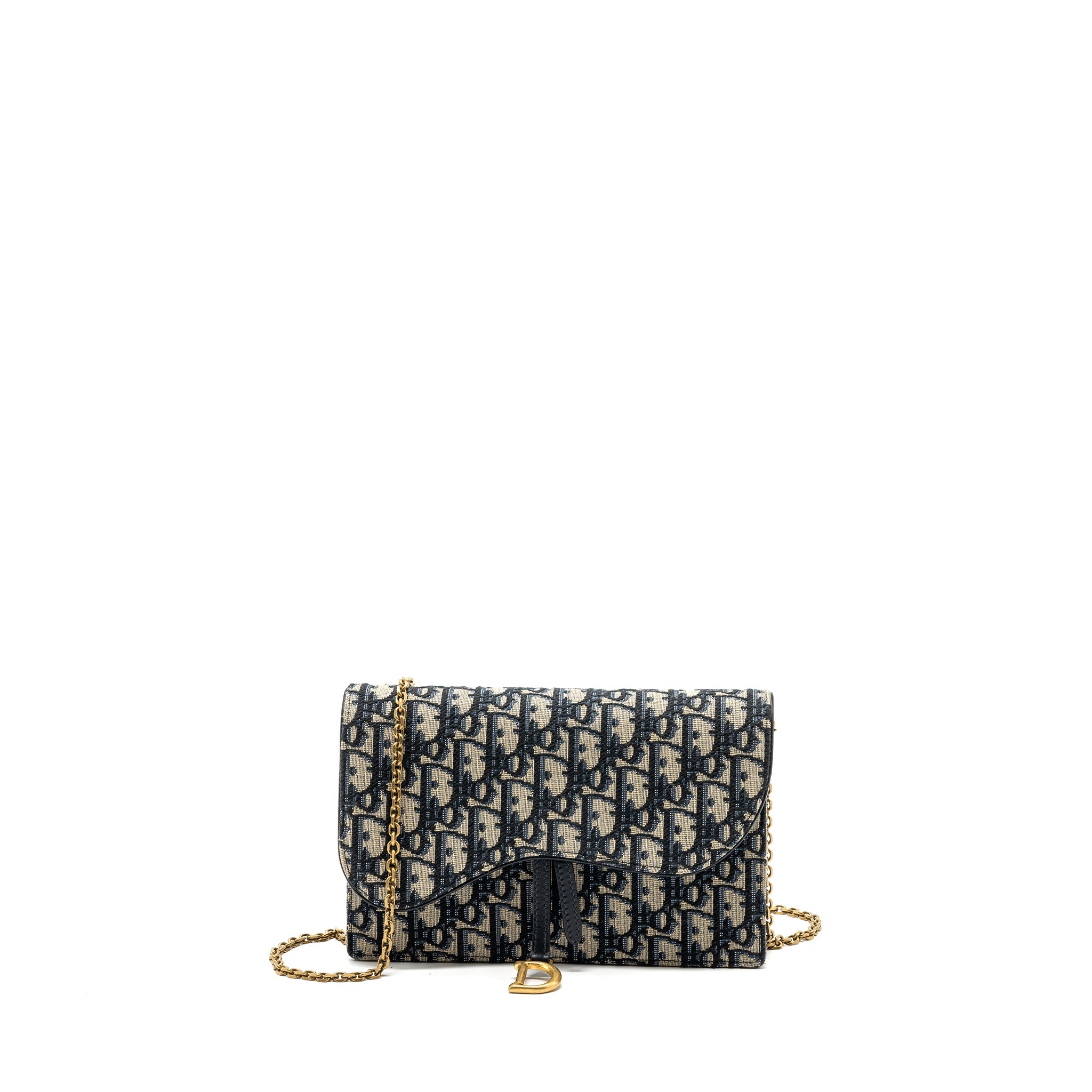 DIOR SADDLE POUCH WITH CHAIN DIOR OBLIQUE JACQUARD BLUE GHW