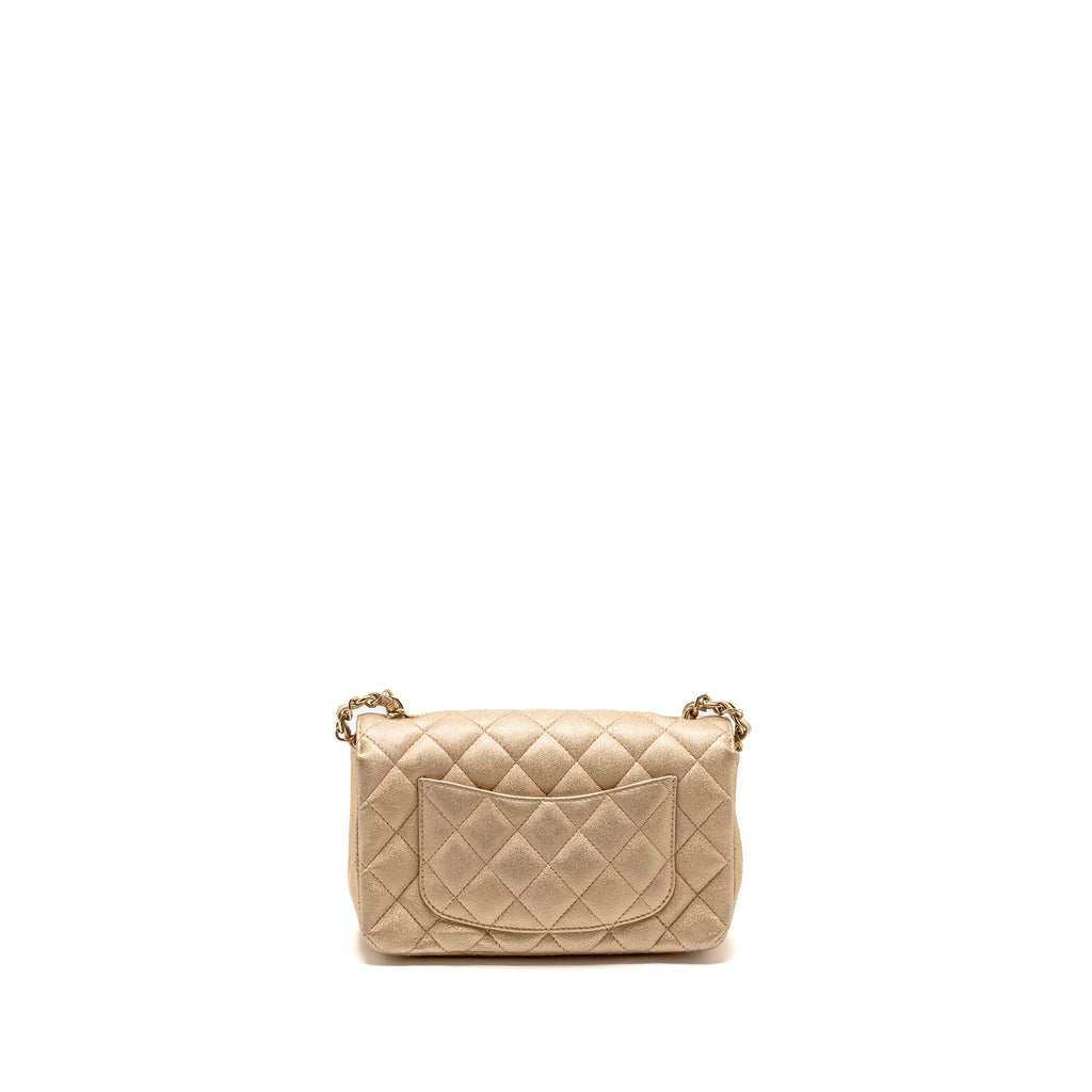 CHANEL MINI RECTANGULAR FLAP BAG LAMBSKIN METALLIC GOLD LGHW