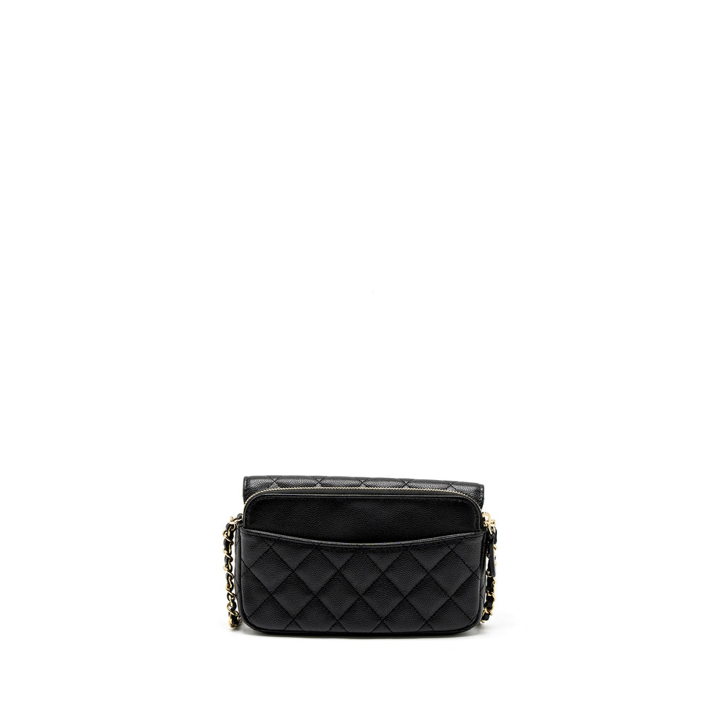 CHANEL DOUBLE POCKET WALLET ON CHAIN CAVIAR BLACK LGHW (MICROCHIP)