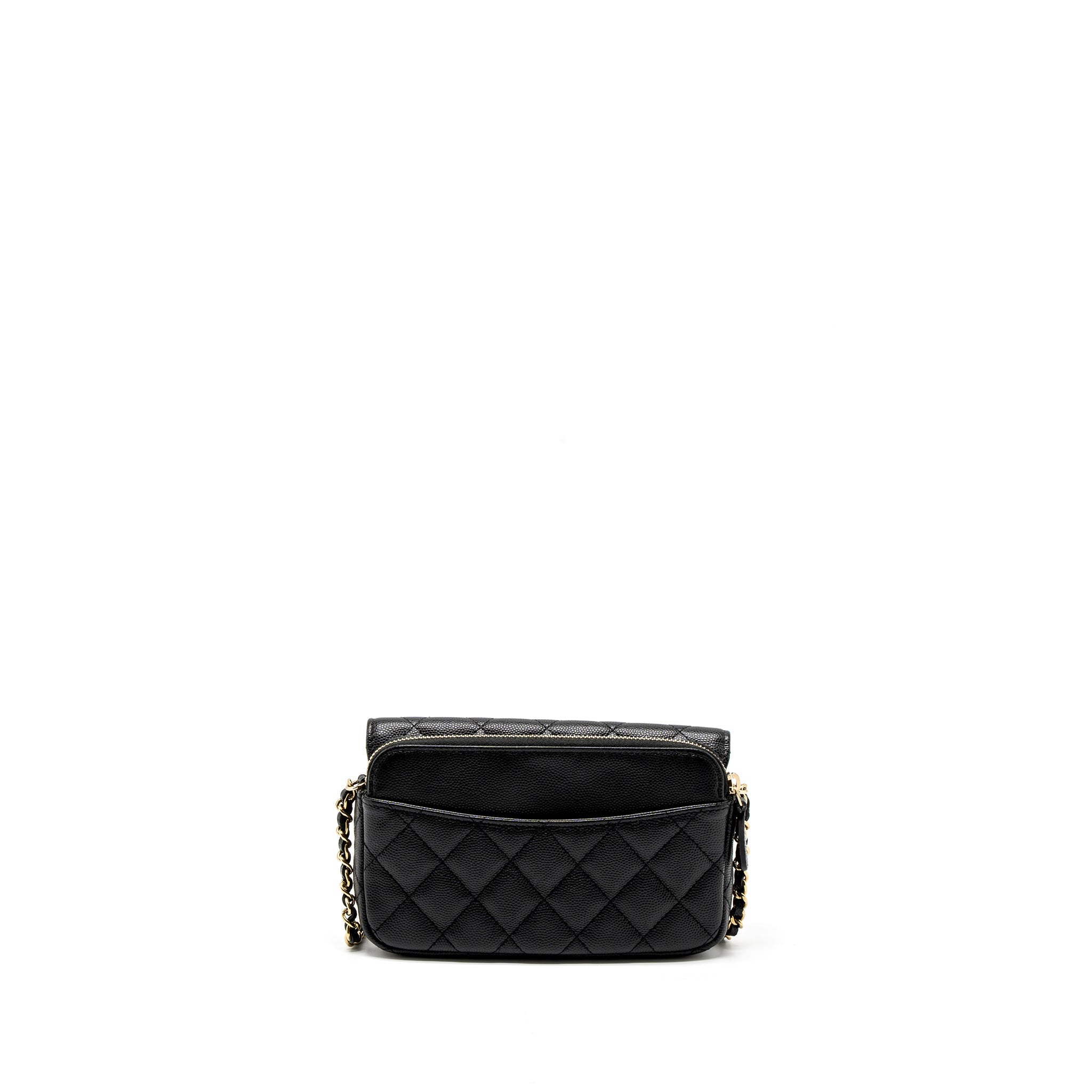 CHANEL DOUBLE POCKET WALLET ON CHAIN CAVIAR BLACK LGHW (MICROCHIP)