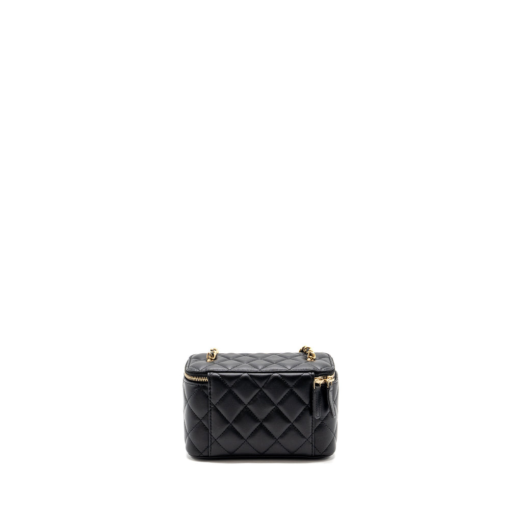 CHANEL PEARL CRUSH LONG VANITY CASE LAMBSKIN BLACK GHW (MICROCHIP)