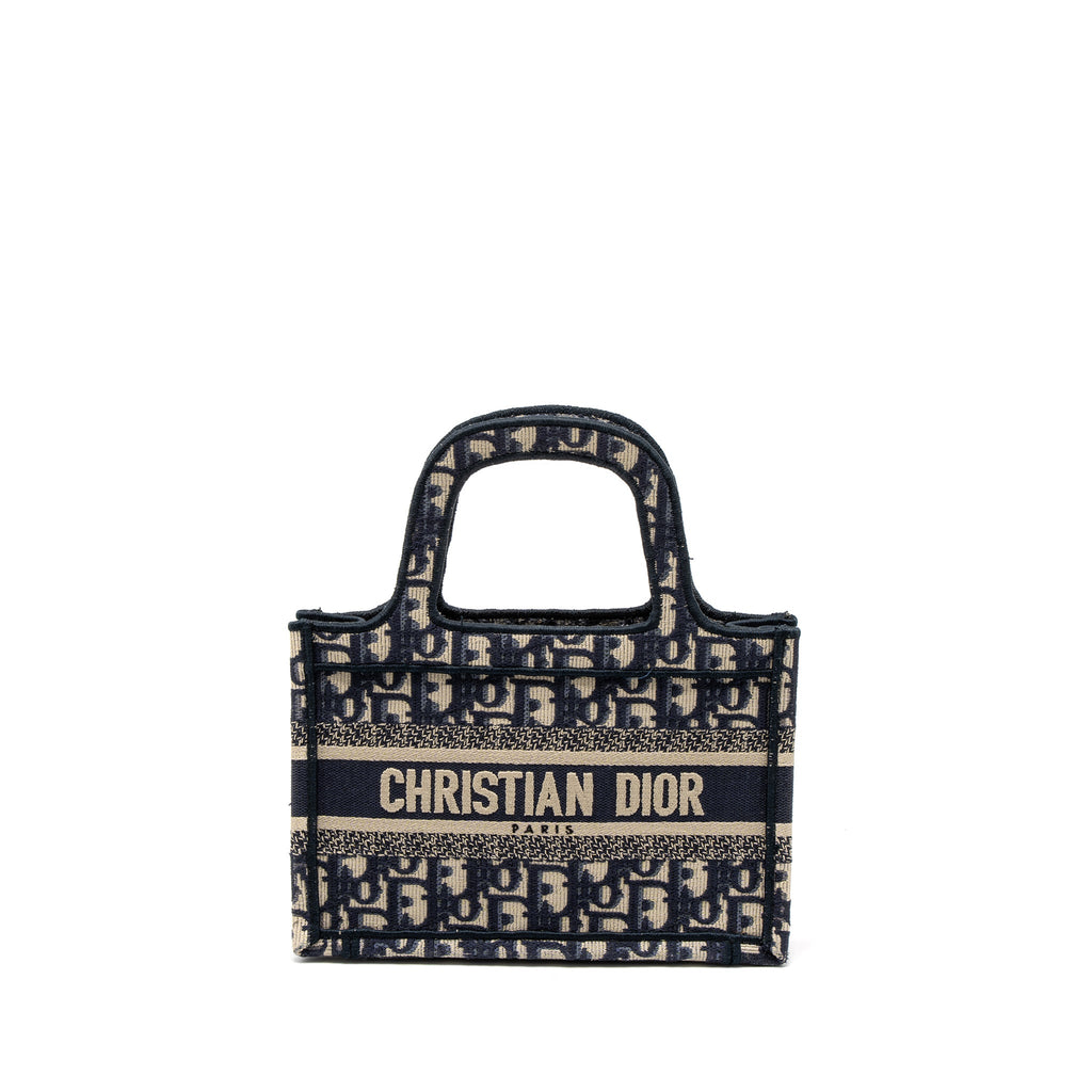 DIOR MINI BOOK TOTE BLUE OBLIQUE EMBROIDERY