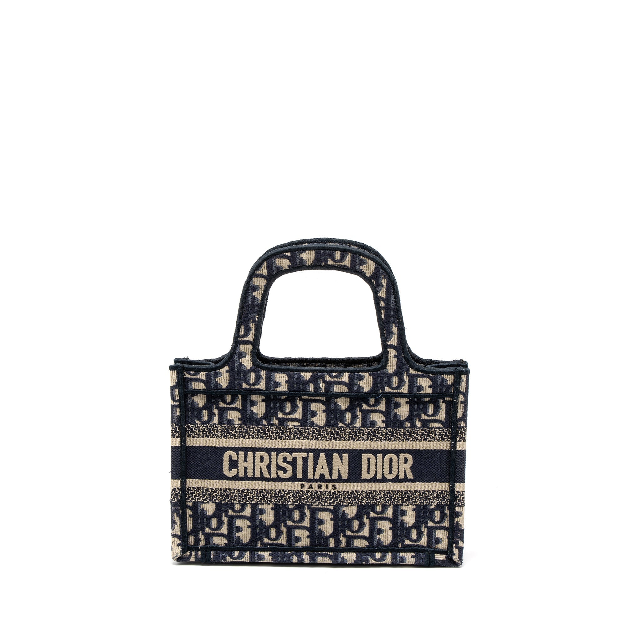 DIOR MINI BOOK TOTE BLUE OBLIQUE EMBROIDERY