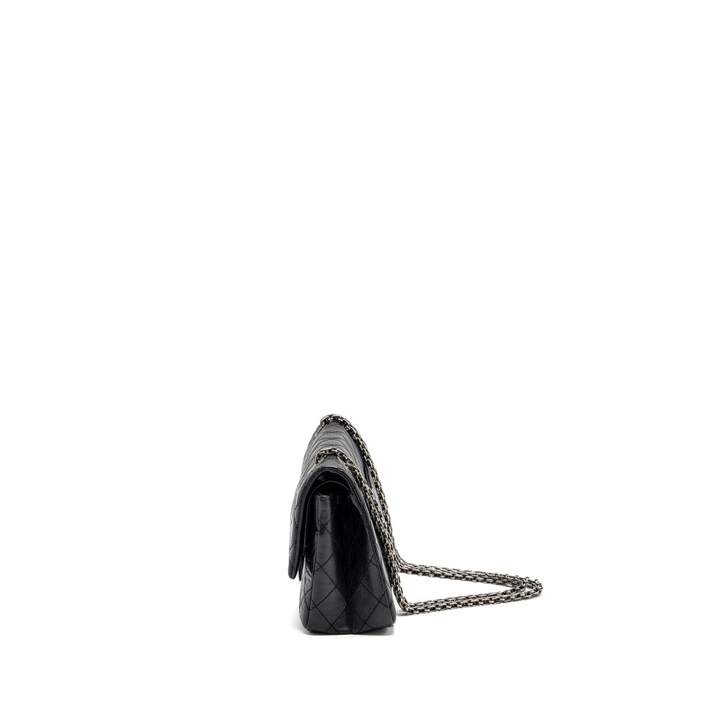 CHANEL SMALL 2.55 REISSUE FLAP BAG AGED CALFSKIN BLACK RUTHENIUM HARDWARE