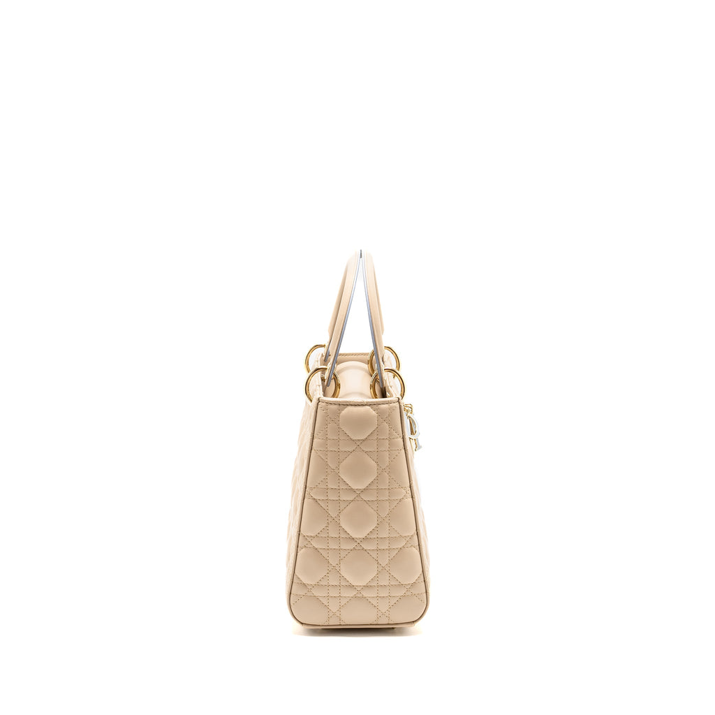 DIOR MEDIUM LADY DIOR LAMBSKIN BEIGE/BLUE LGHW