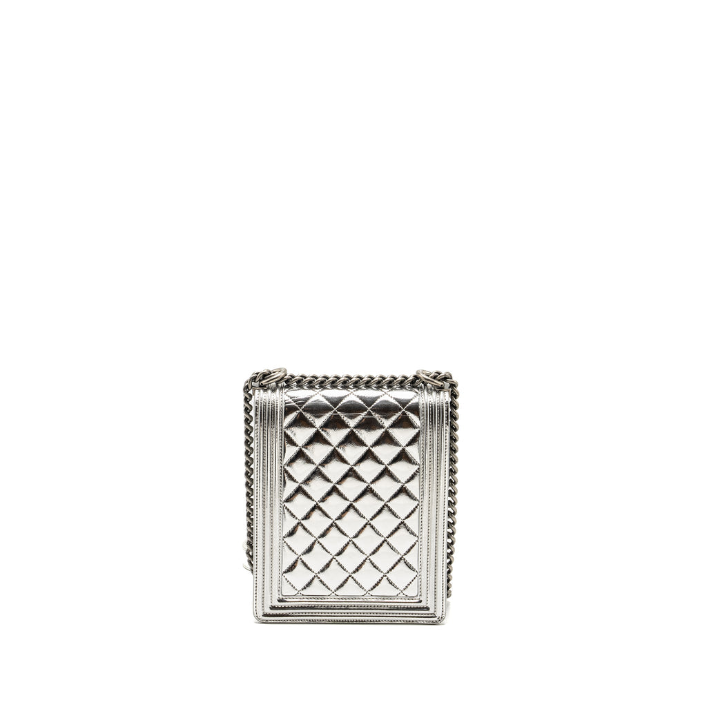 CHANEL BOY NORTH SOUTH FLAP BAG PATENT /GOATSKIN SILVER RUTHENIUM HARDWARE
