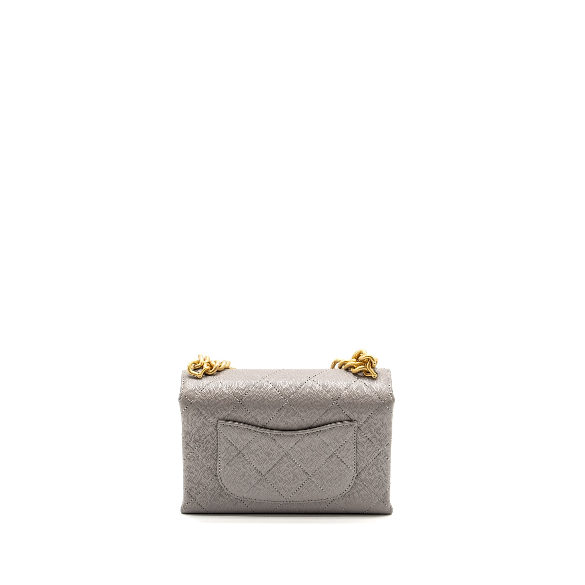 CHANEL MINI QUILTED FLAP BAG WITH CHAIN HANDLE CAVIAR GREY GHW (MICROCHIP)