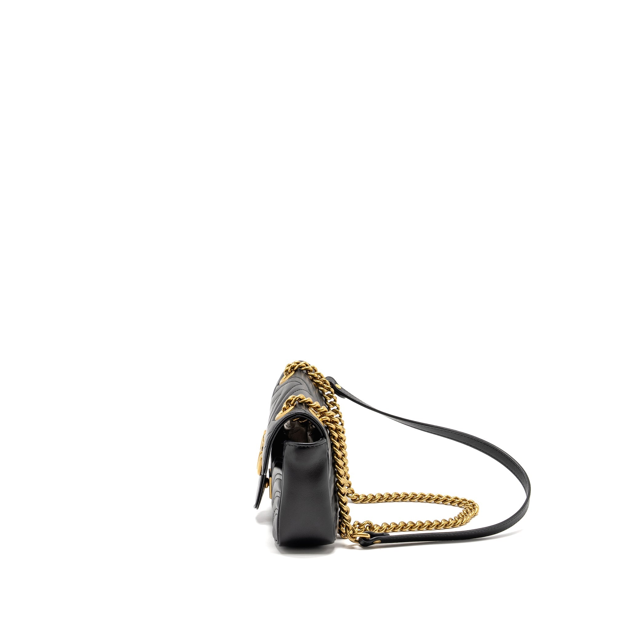 GUCCI MINI GG MARMONT SHOULDER BAG CALFSKIN BLACK GHW
