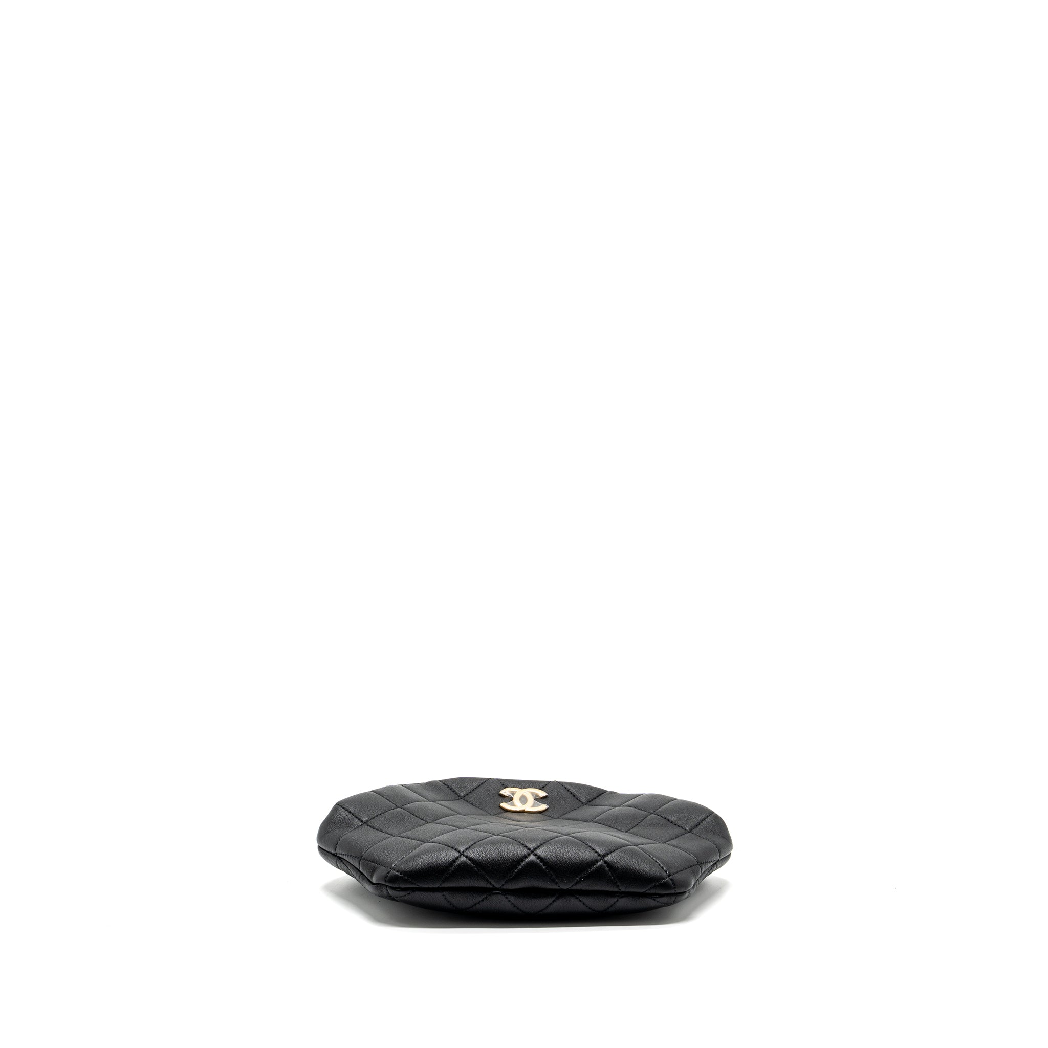 CHANEL PEARL ROUND HANDLE EVENING CLUTCH LAMBSKIN BLACK GHW (MICROCHIP)