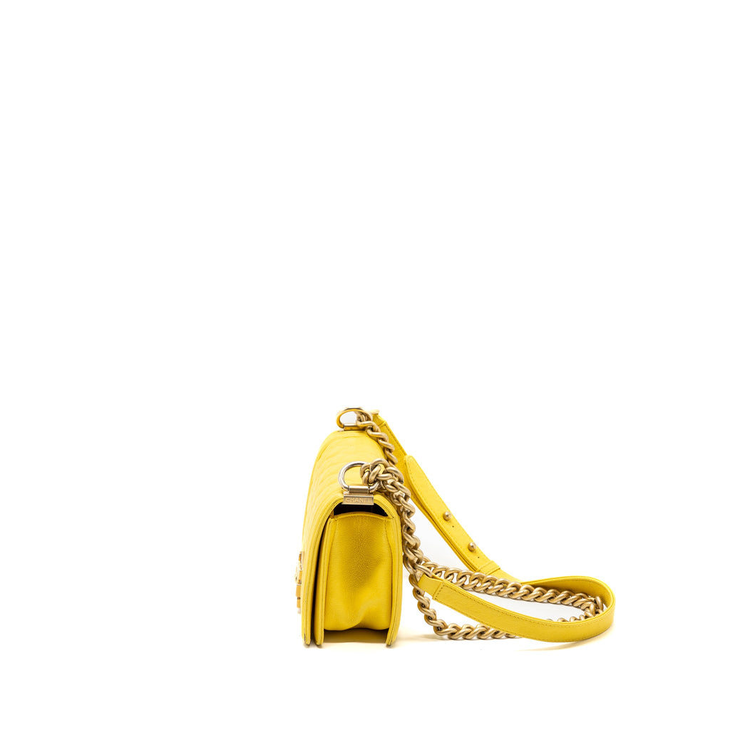 CHANEL SMALL BOY BAG GRAIN CALFSKIN YELLOW GHW