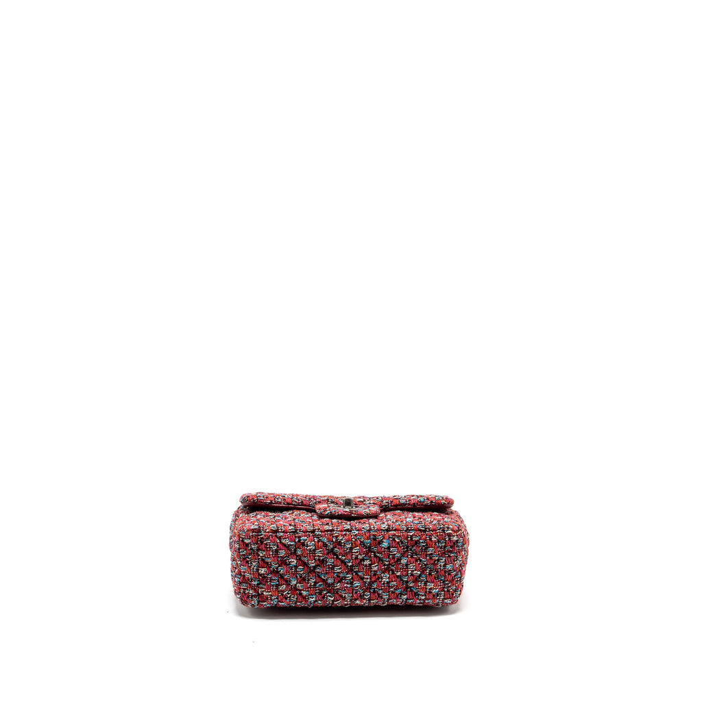 CHANEL MINI RECTANGULAR FLAP BAG TWEED MULTICOLOUR RUTHENIUM HARDWARE(MICROCHIP)