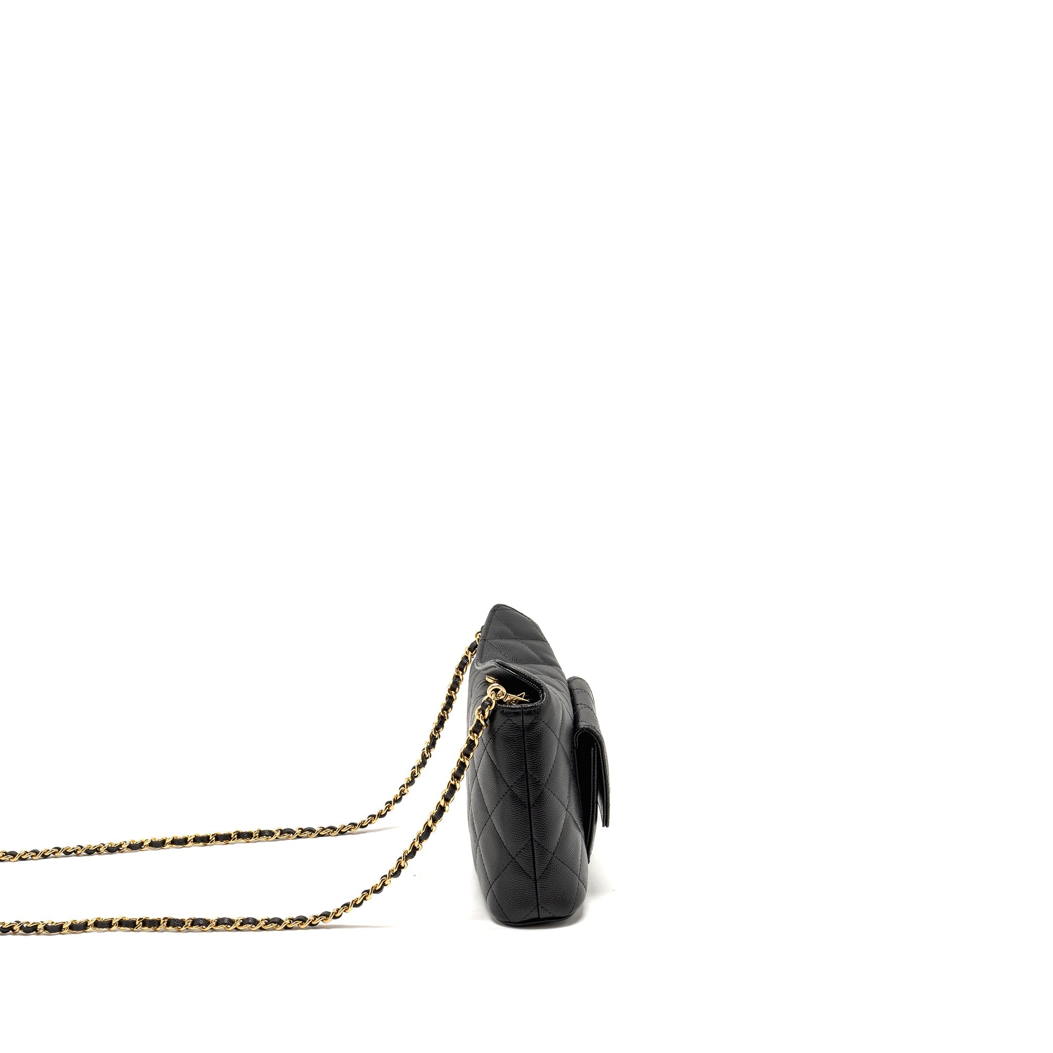 CHANEL FOLD FLAP VANITY CLUTCH WITH CHAIN CAVIAR BLACK GHW (MICROCHIP)