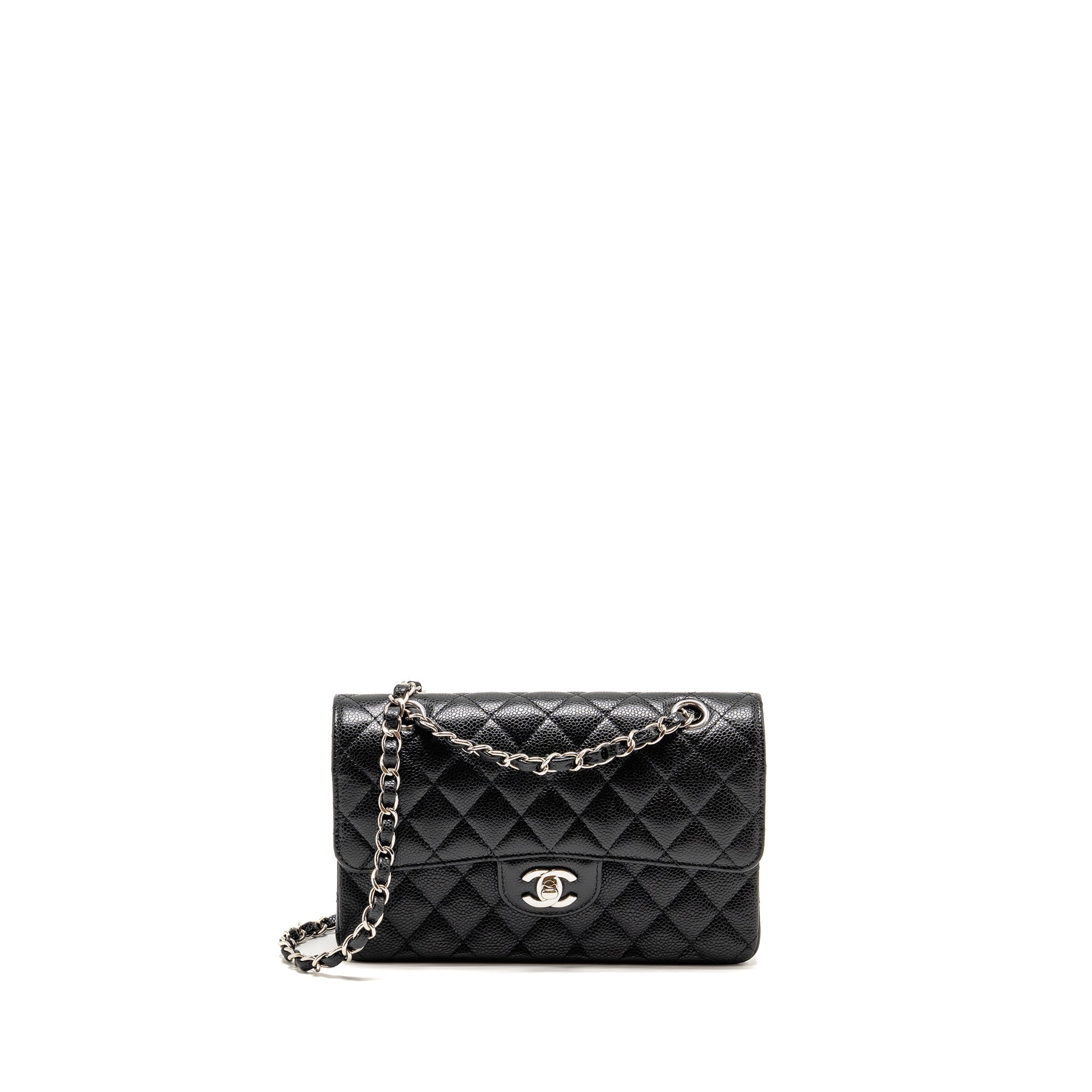 CHANEL SMALL CLASSIC DOUBLE FLAP BAG CAVIAR BLACK SHW