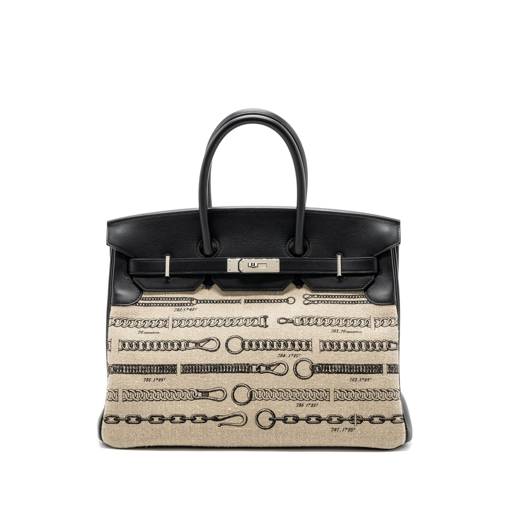 HERMES BIRKIN 35 DE CAMP DECHAINEE LIMITED EDITION TOILE CANVAS / SWIFT BLACK SHW