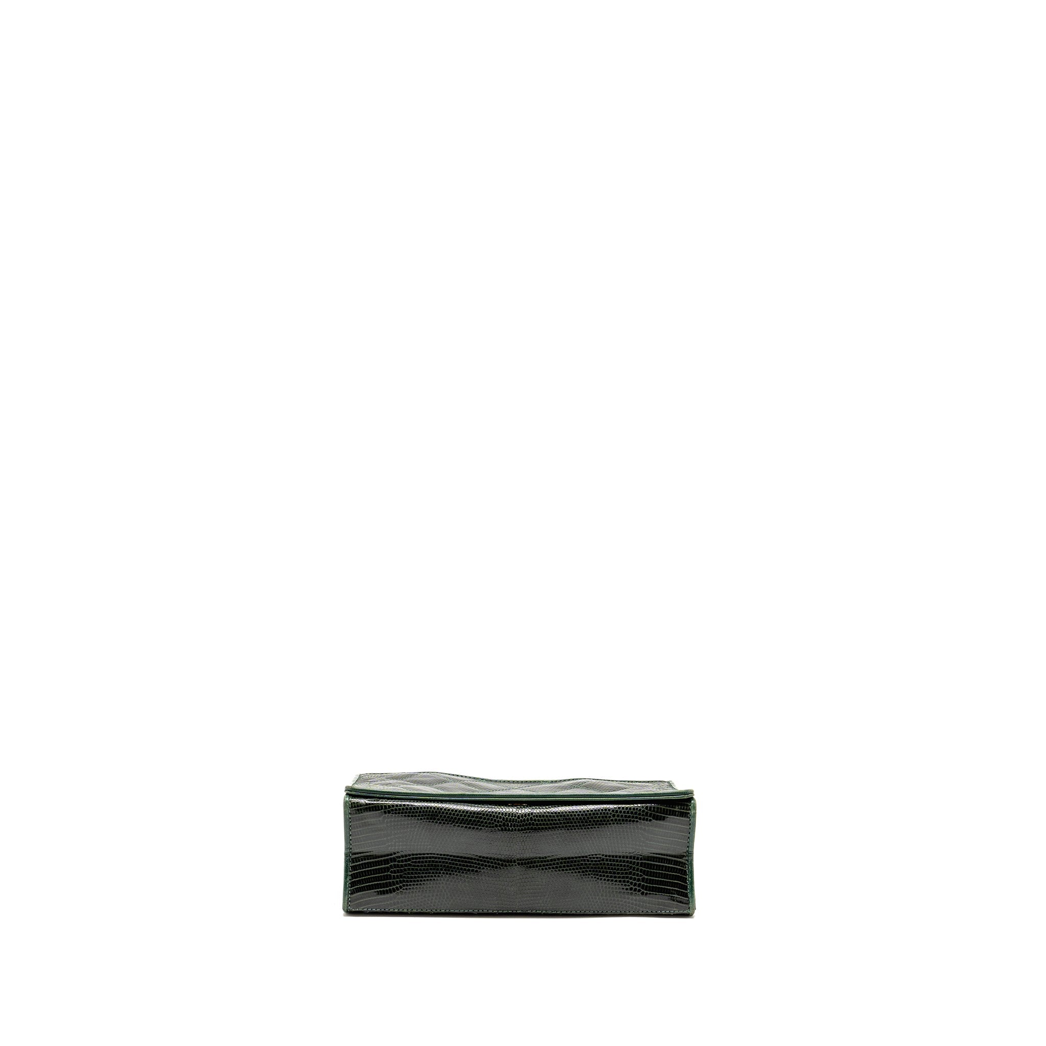 CHANEL VINTAGE ENVELOP FLAP BAG WITH CHAIN LIZARD DARK GREEN GHW