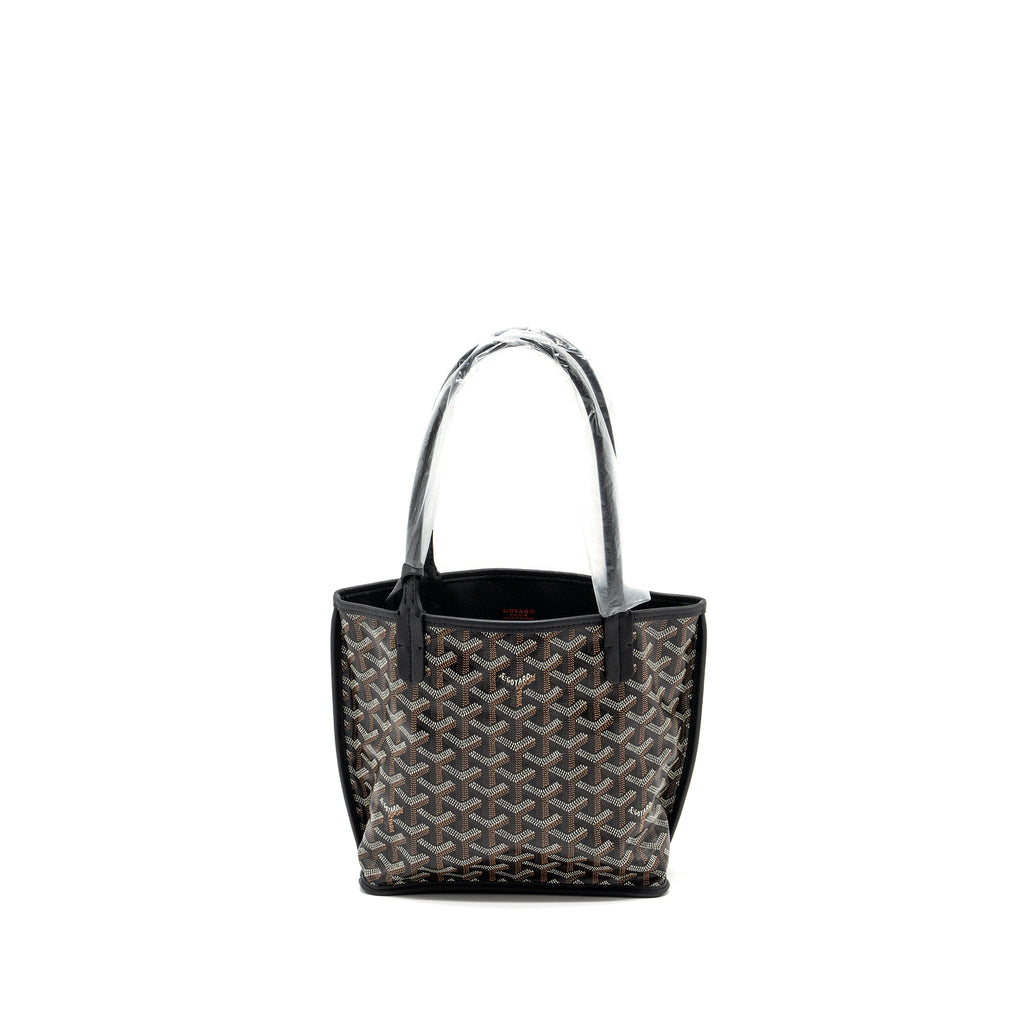 GOYARD ANJOU MINI TOTE BAG GOYARDLINE CANVAS / CALFSKIN BLACK SHW