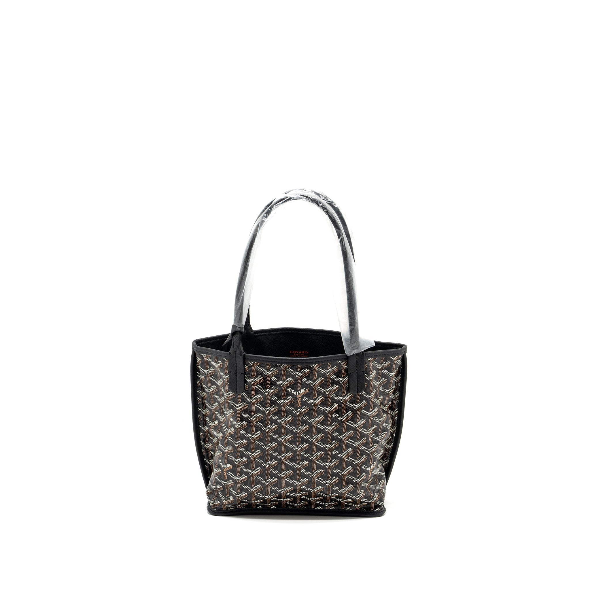 GOYARD ANJOU MINI TOTE BAG GOYARDLINE CANVAS / CALFSKIN BLACK SHW