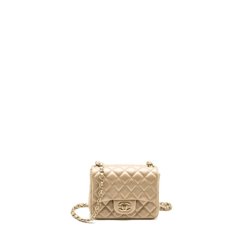 CHANEL MINI SQUARE FLAP BAG LAMBSKIN GOLD GHW