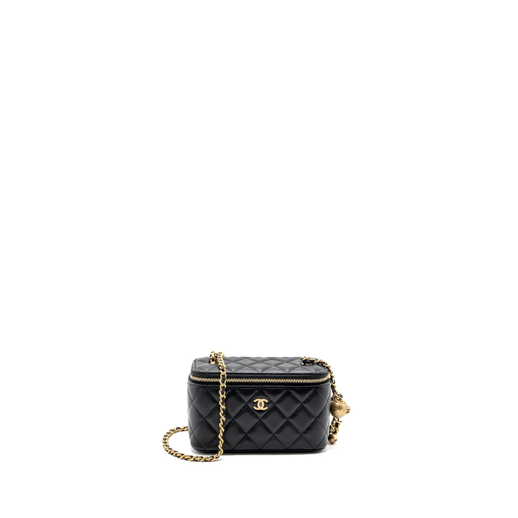 CHANEL PEARL CRUSH LONG VANITY CASE LAMBSKIN BLACK GHW (MICROCHIP)
