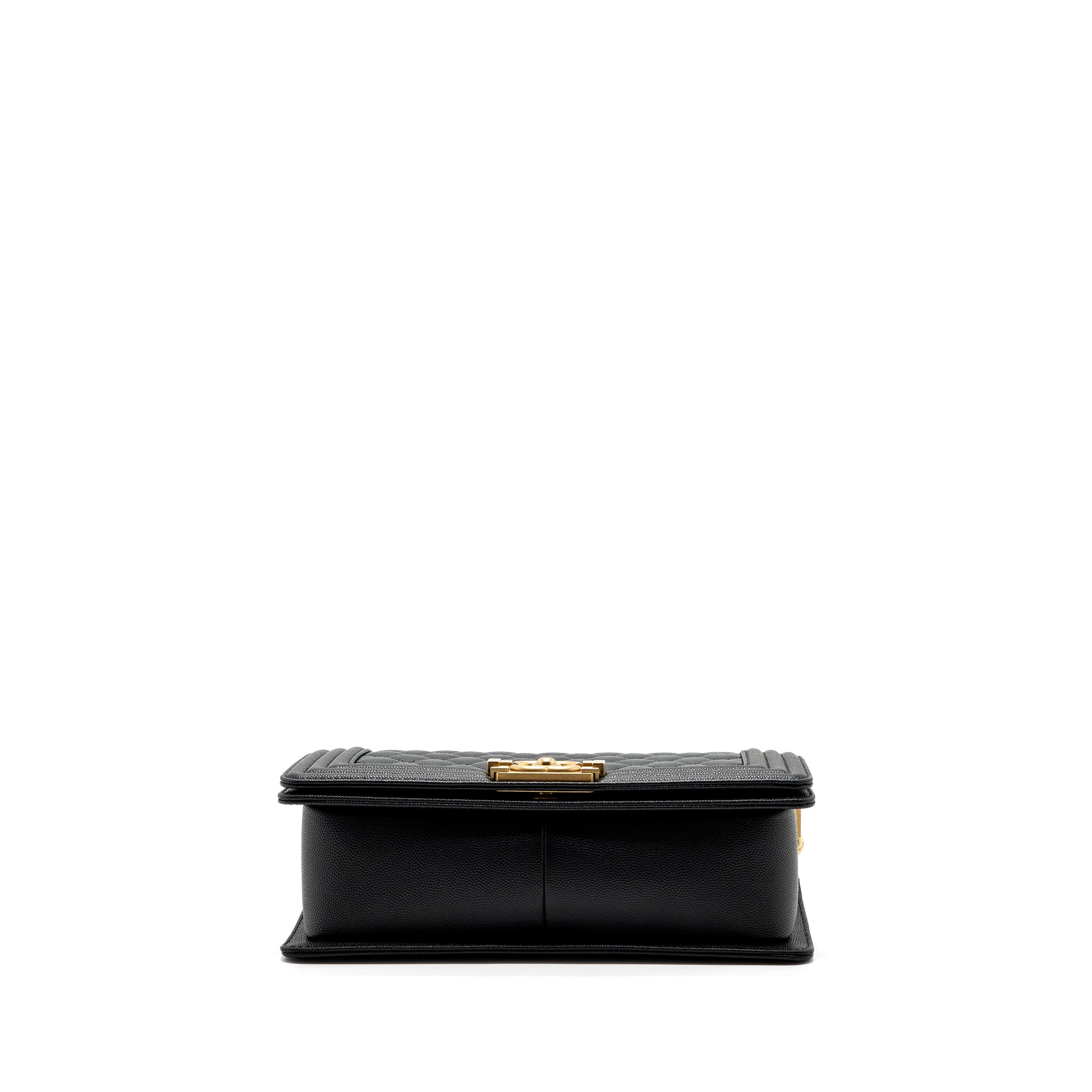 CHANEL MEDIUM BOY BAG CAVIAR BLACK BRUSHED GHW (MICROCHIP )