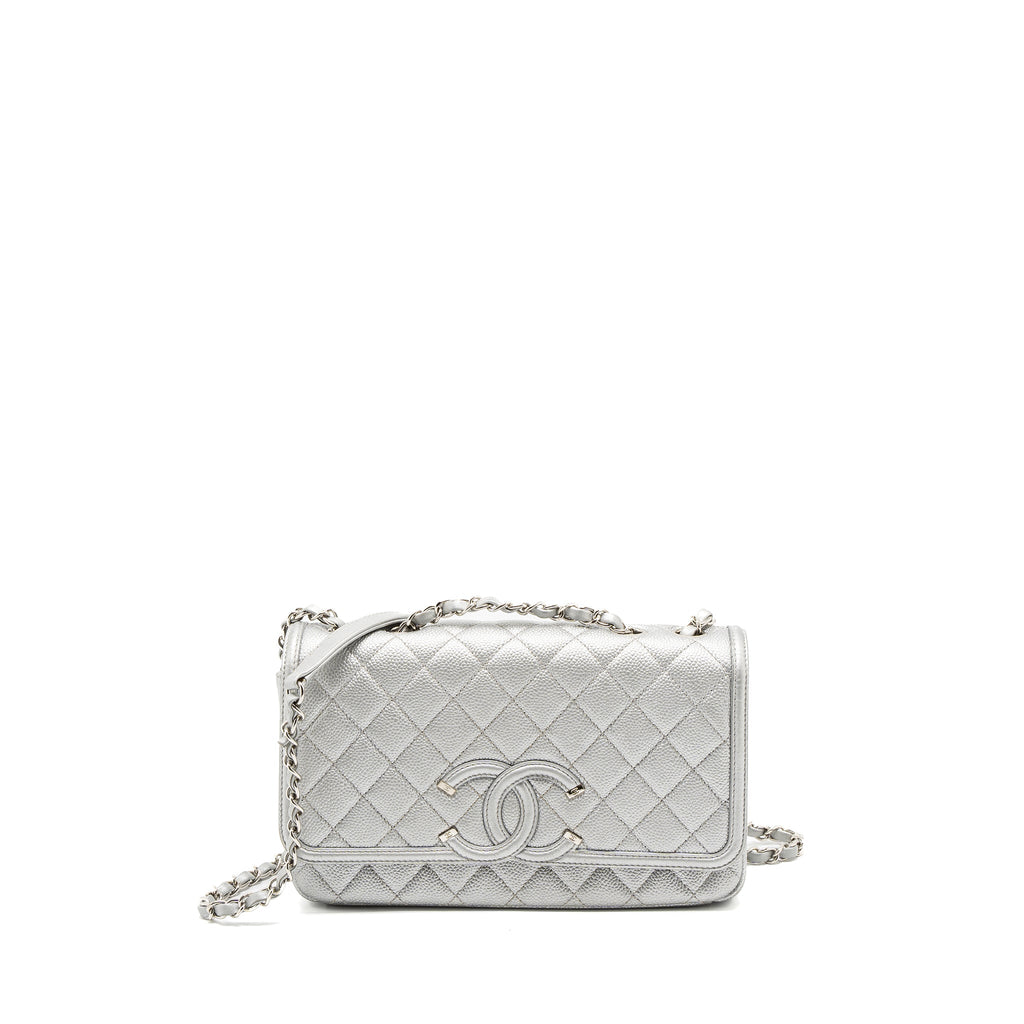 CHANEL FILIGREE FLAP BAG CAVIAR SILVER SHW