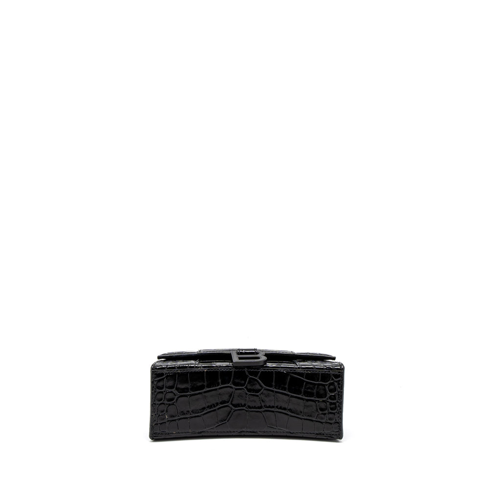 BALENCIAGA HOURGLASS XS CROC-EMBOSSED CALFSKIN SO BLACK