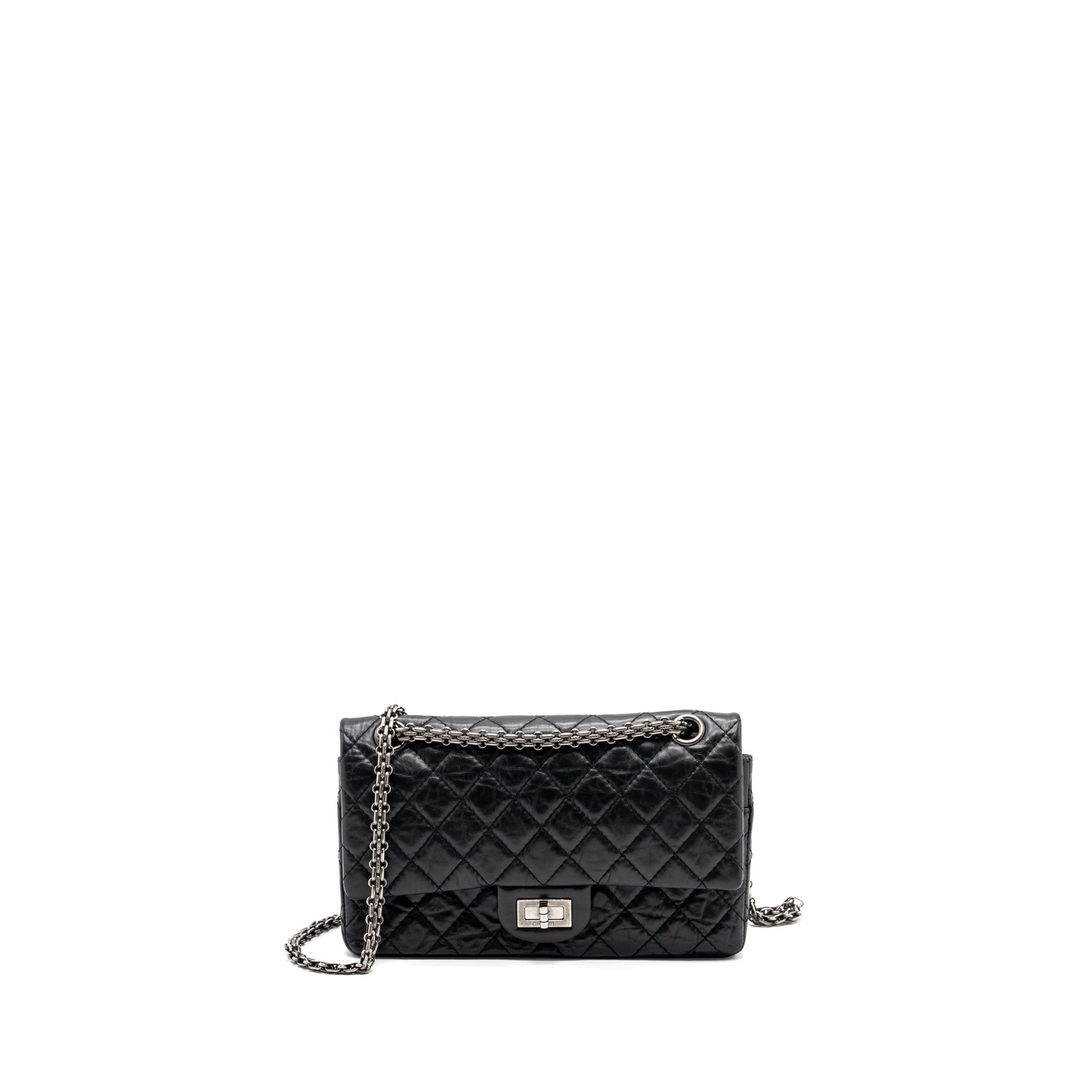 CHANEL SMALL 2.55 REISSUE FLAP BAG AGED CALFSKIN BLACK RUTHENIUM HARDWARE