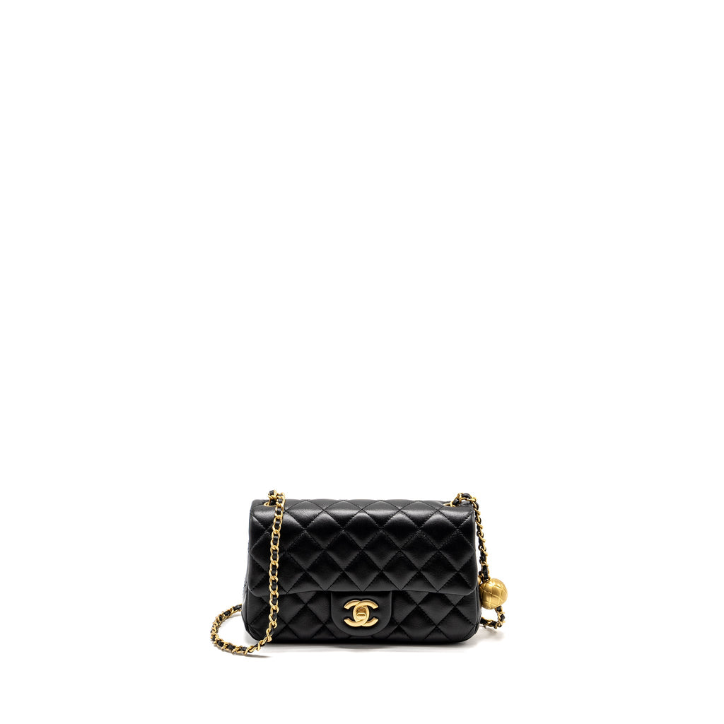 CHANEL 24K PEARL CRUSH MINI RECTANGULAR FLAP BAG SHINY LAMBSKIN BLACK GHW (MICROCHIP)