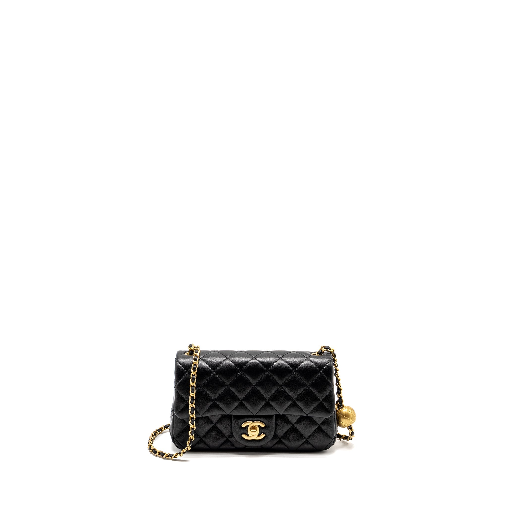 CHANEL 24K PEARL CRUSH MINI RECTANGULAR FLAP BAG SHINY LAMBSKIN BLACK GHW (MICROCHIP)