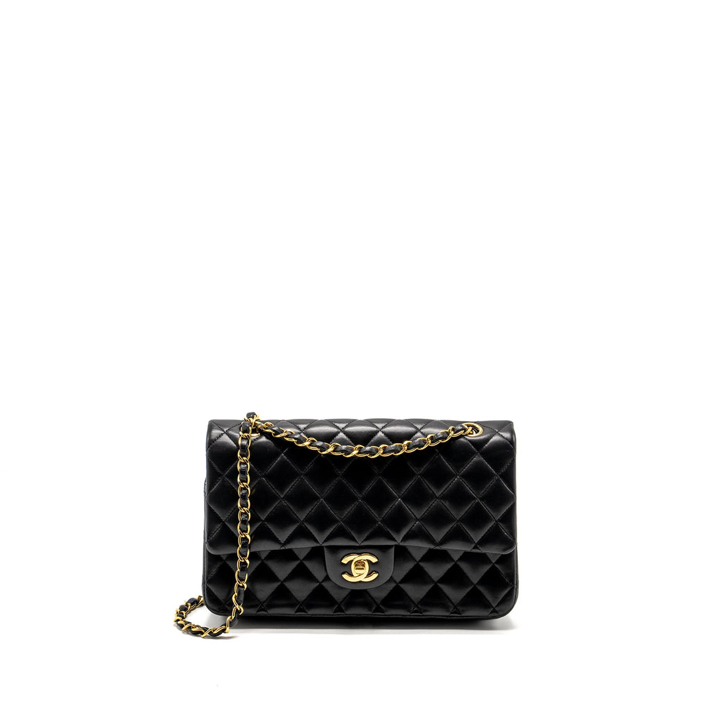 CHANEL MEDIUM CLASSIC DOUBLE FLAP BAG LAMBSKIN BLACK GHW