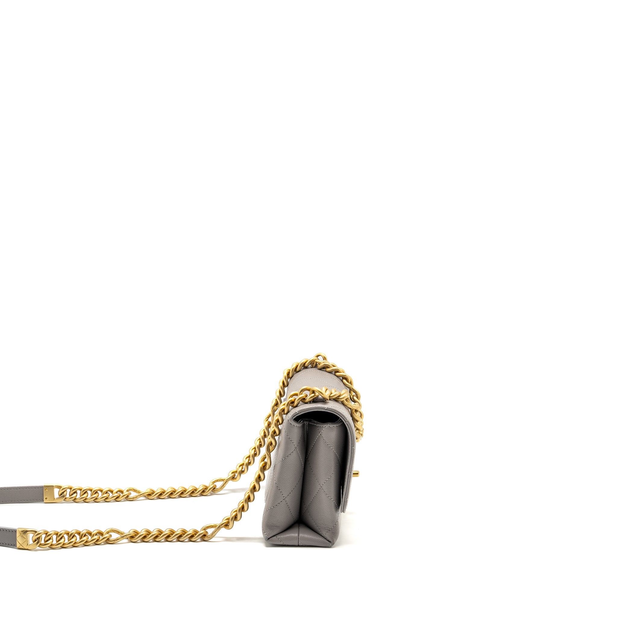 CHANEL MINI QUILTED FLAP BAG WITH CHAIN HANDLE CAVIAR GREY GHW (MICROCHIP)